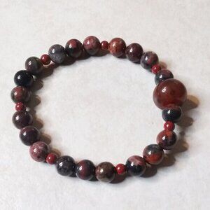 Bloodstone, Agate & Red Jasper ~ Beaded Stretch Bracelet for 7" Wrist